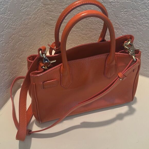 Samantha Thavasa Deluxe Two Way Bag Bright Orange Leather Statement Purse - Picture 9 of 11